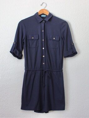 J. McLaughlin Westport Navy Jacquard Textured Romper